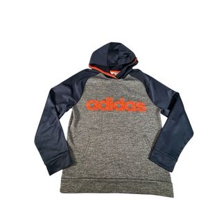 Adidas Youth Hoodie Sweatshirt Gray Navy Orange Logo XL 18/20 Pullover